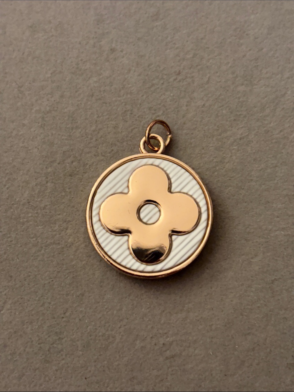 Gold and White Floral Disc Pendant Charm